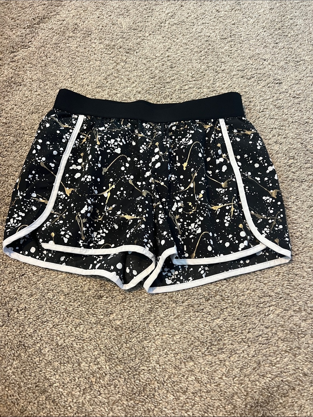 Justice Black White Gold Splatter Athletic Shorts